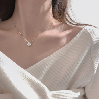 ANENJERY Flash Cubic Zircon Snowflake Pendant Necklace Fashion Clavicle Chain Rose Gold Silver Color Necklace For Women S-N605